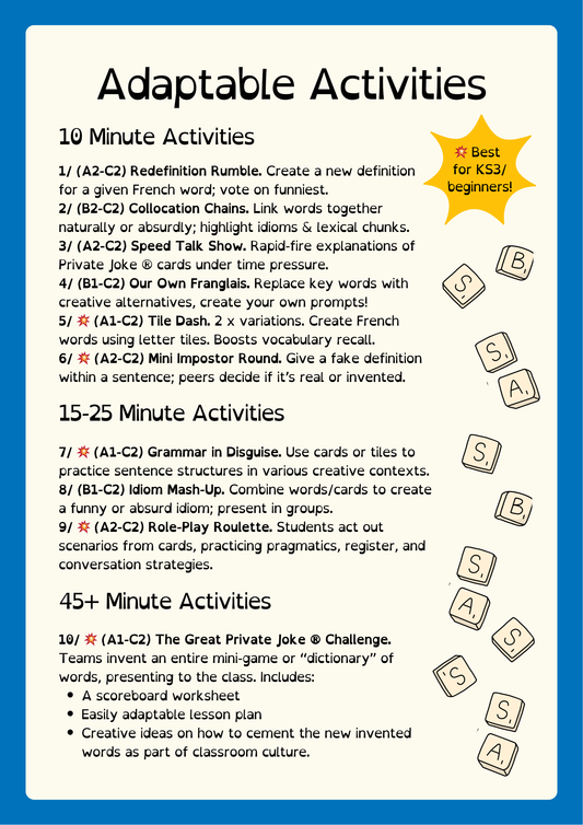 Educators Edition of Private Joke ® Franglais – French Word Game