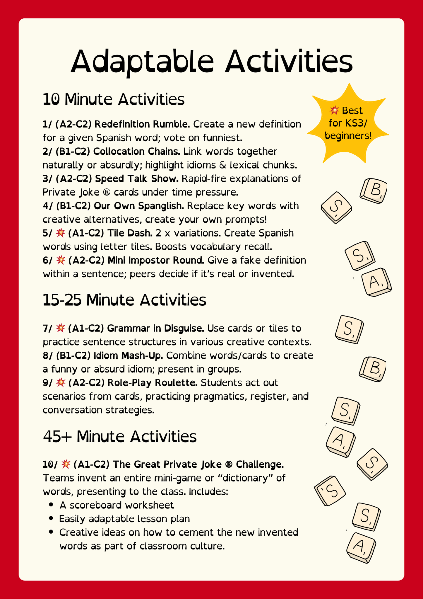 Private Joke ® Spanglish – Educators Edition, Spanish Word Game