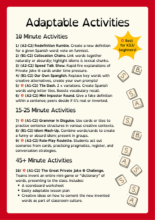 Educators Edition of Private Joke ® Spanglish – Spanish Word Game