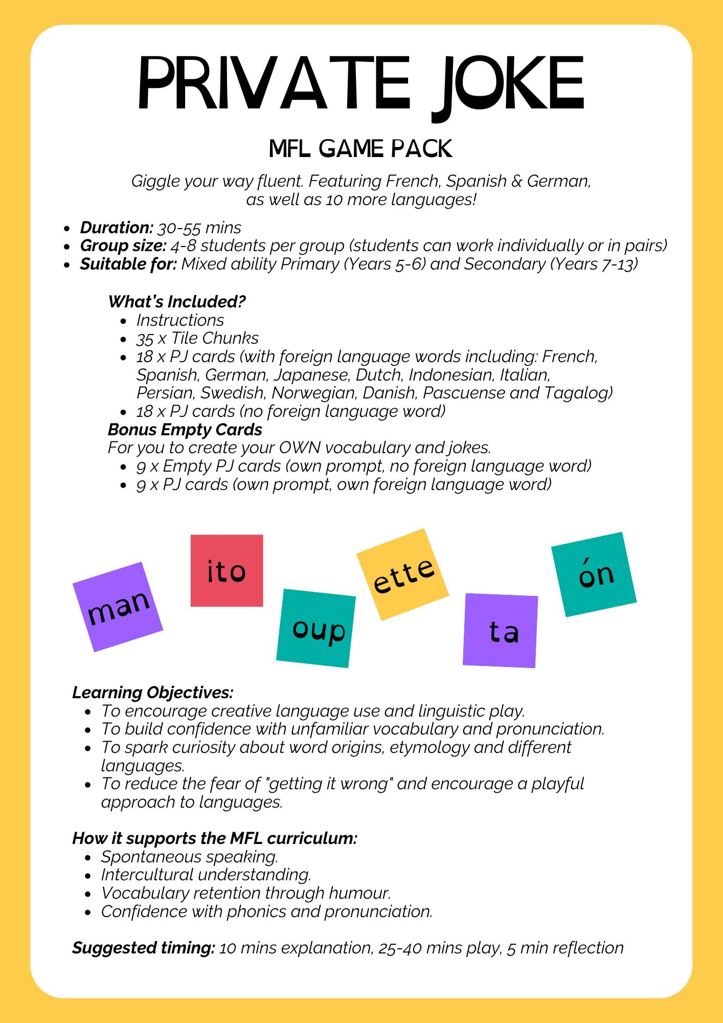 Printable Private Joke ® - Language Teacher Game Pack